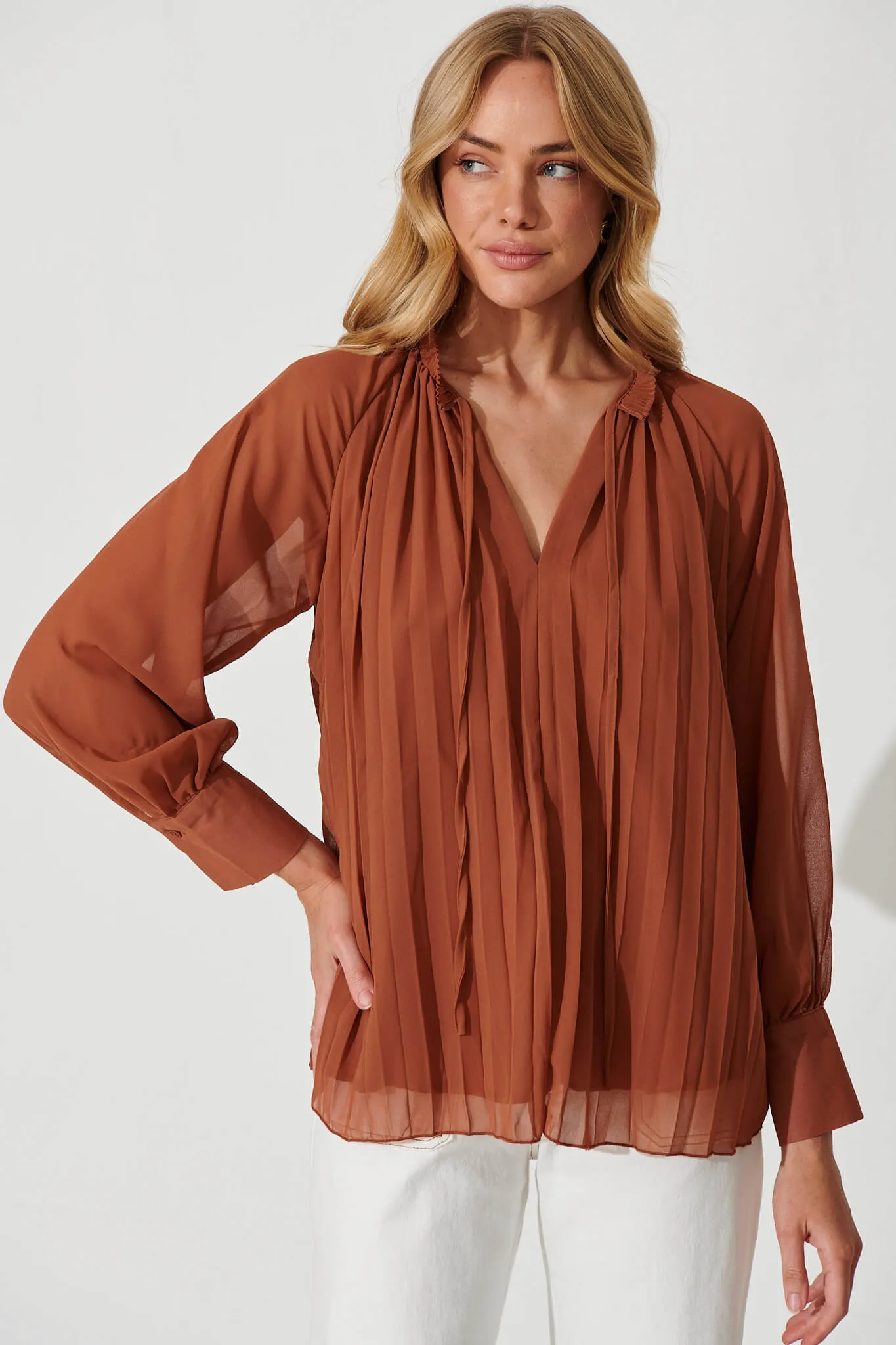Estelle Top In Tan sold by St Frock