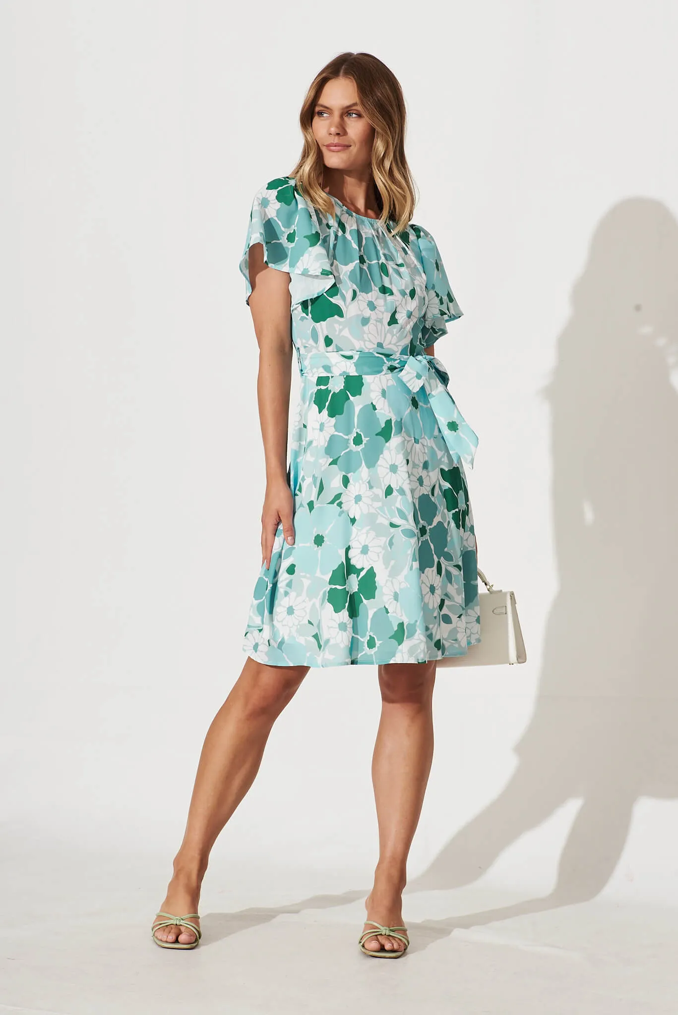 Charlie Dress In Green With White Floral sold by St Frock