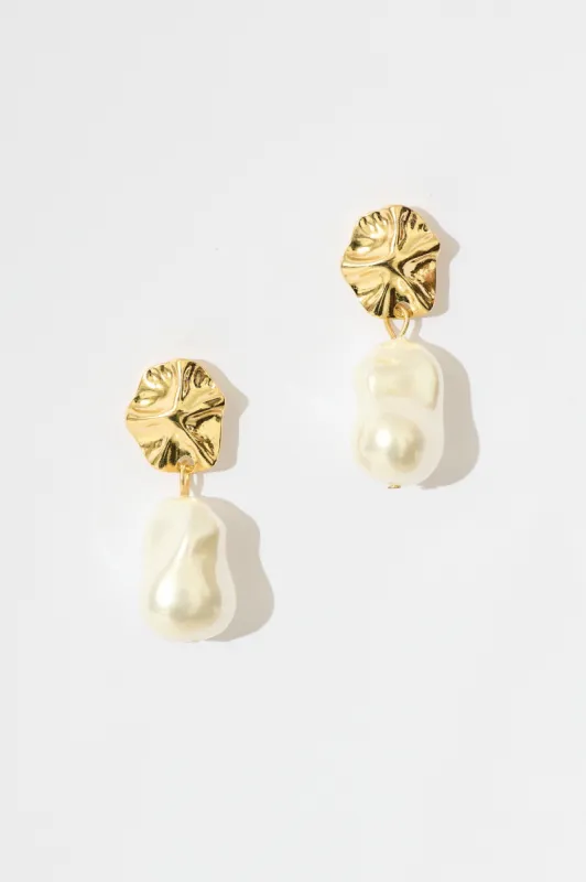 Doja Drop Earrings In Gold With Pearl sold by St Frock