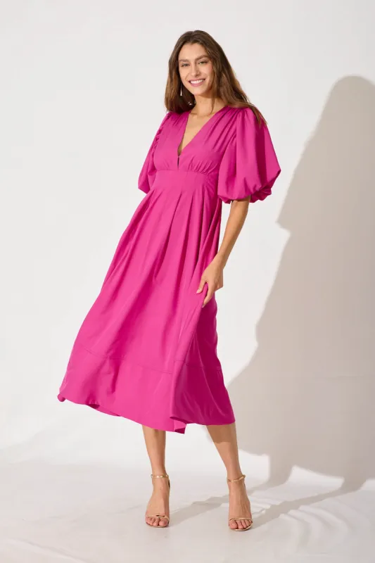 Daydreamer Midi Dress In Magenta sold by St Frock