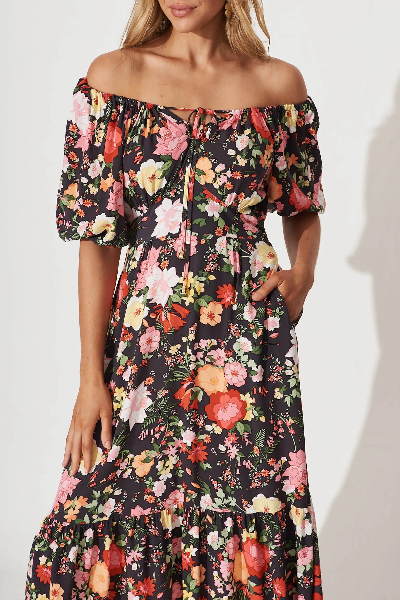 Oregon Midi Dress In Black With Multi Floral sold by St Frock product image thumbnail 5