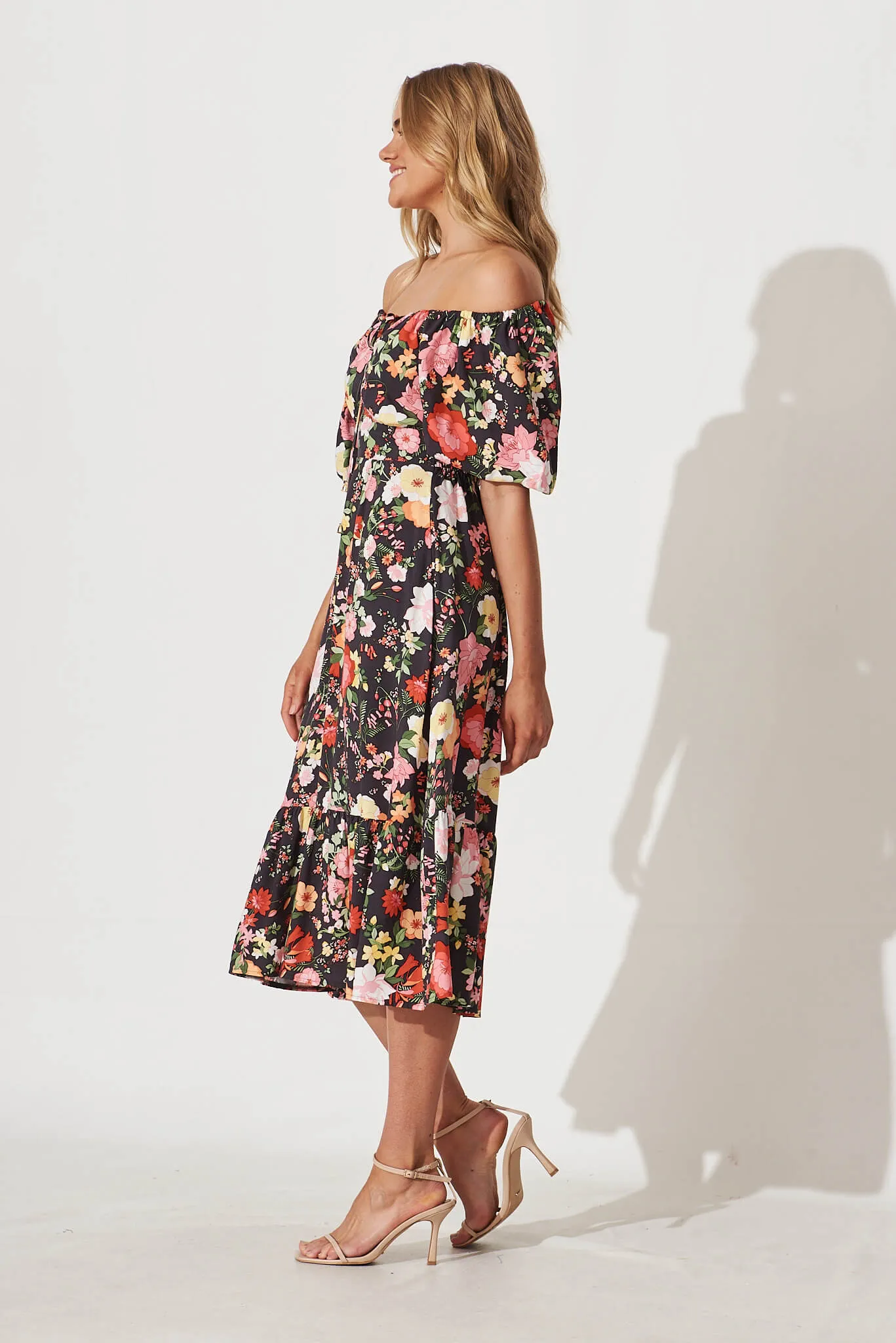 Oregon Midi Dress In Black With Multi Floral sold by St Frock product image thumbnail 3