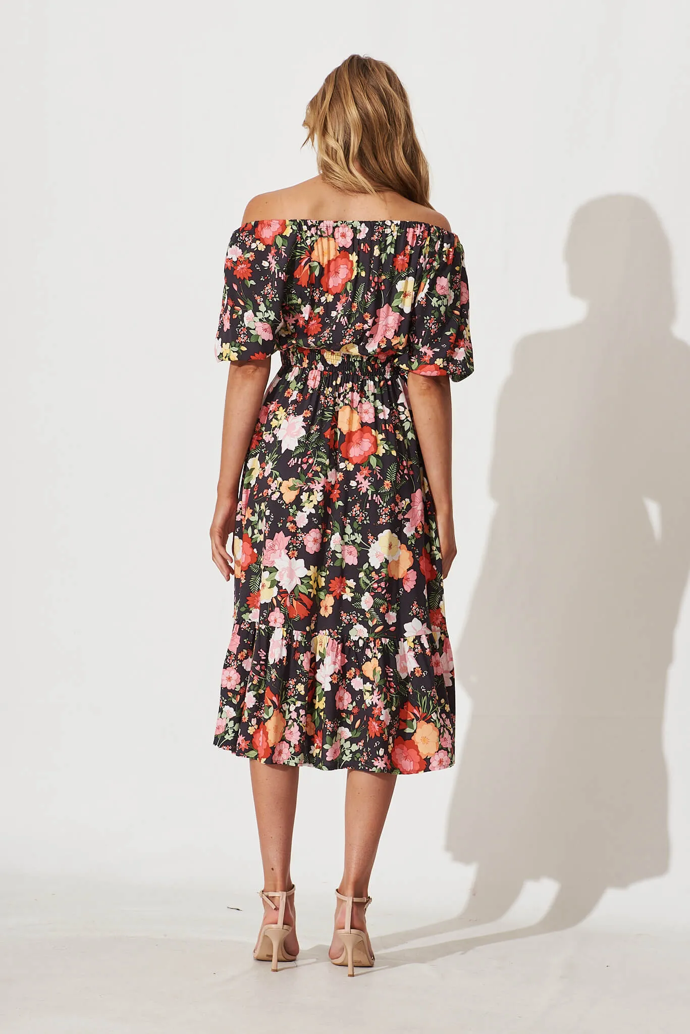 Oregon Midi Dress In Black With Multi Floral sold by St Frock product image thumbnail 4