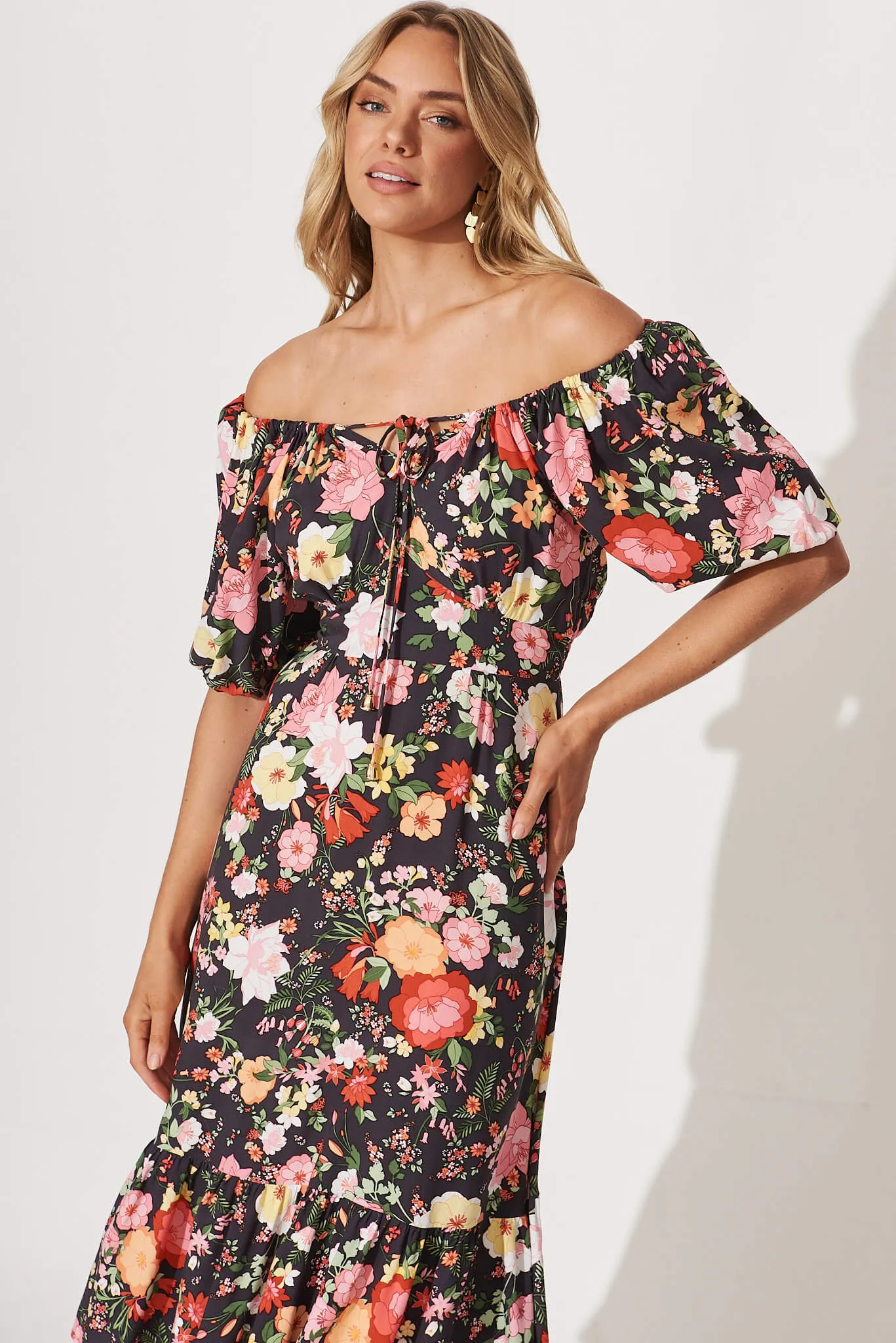 Oregon Midi Dress In Black With Multi Floral sold by St Frock product image thumbnail 2