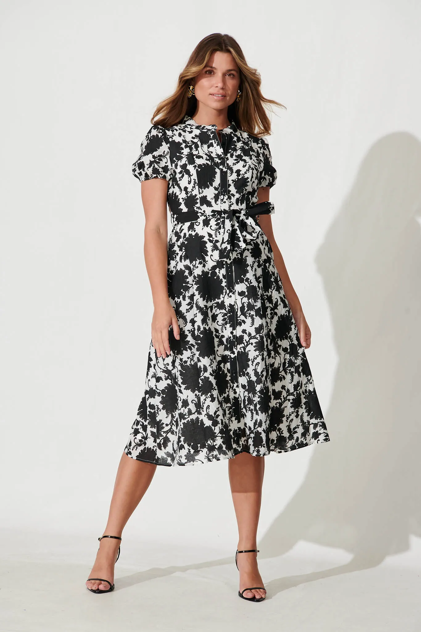 Lorieta Maxi Shirt Dress In Black And White Cotton Blend sold by St Frock