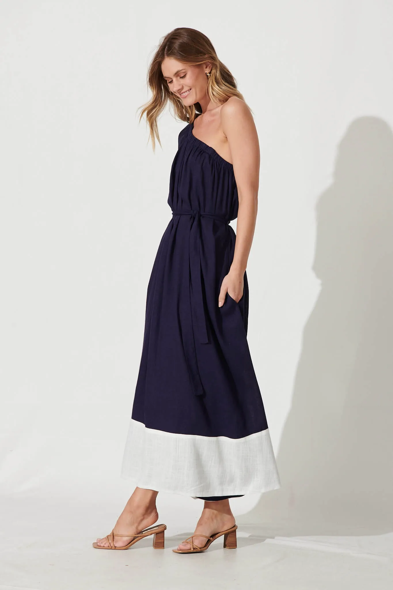 Fiesta Maxi Dress In Navy Linen Blend sold by St Frock product image thumbnail 4