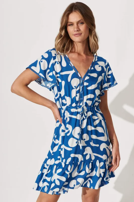 Tara Dress In Blue With White Print sold by St Frock