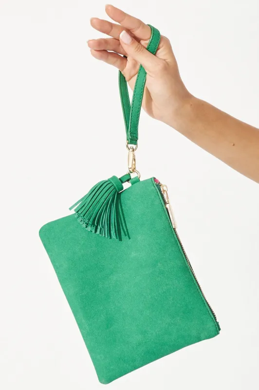 August + Delilah Mauvery Clutch In Green Suedette sold by St Frock