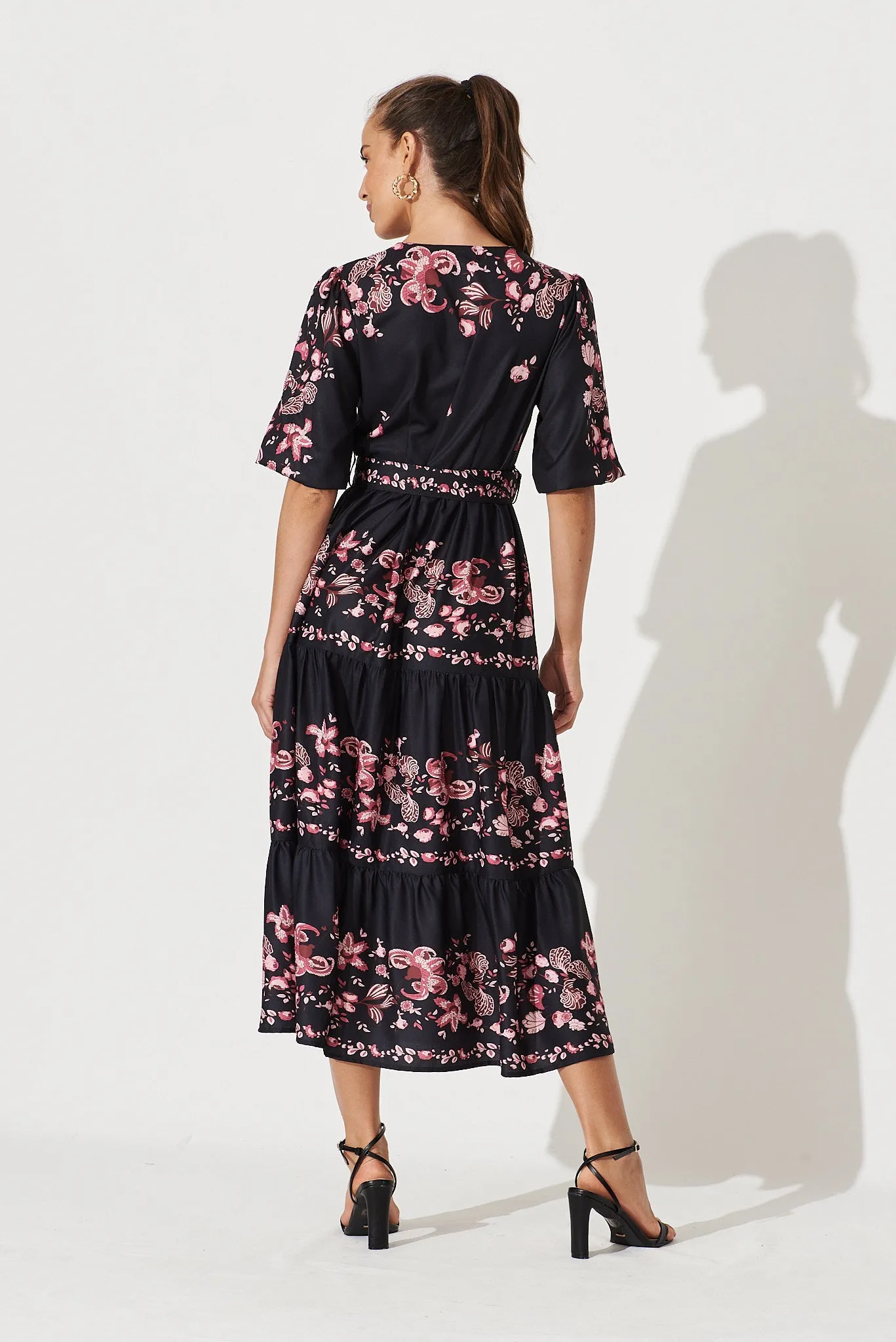 Piper Midi Dress In Black With Blush Floral sold by St Frock product image thumbnail 4