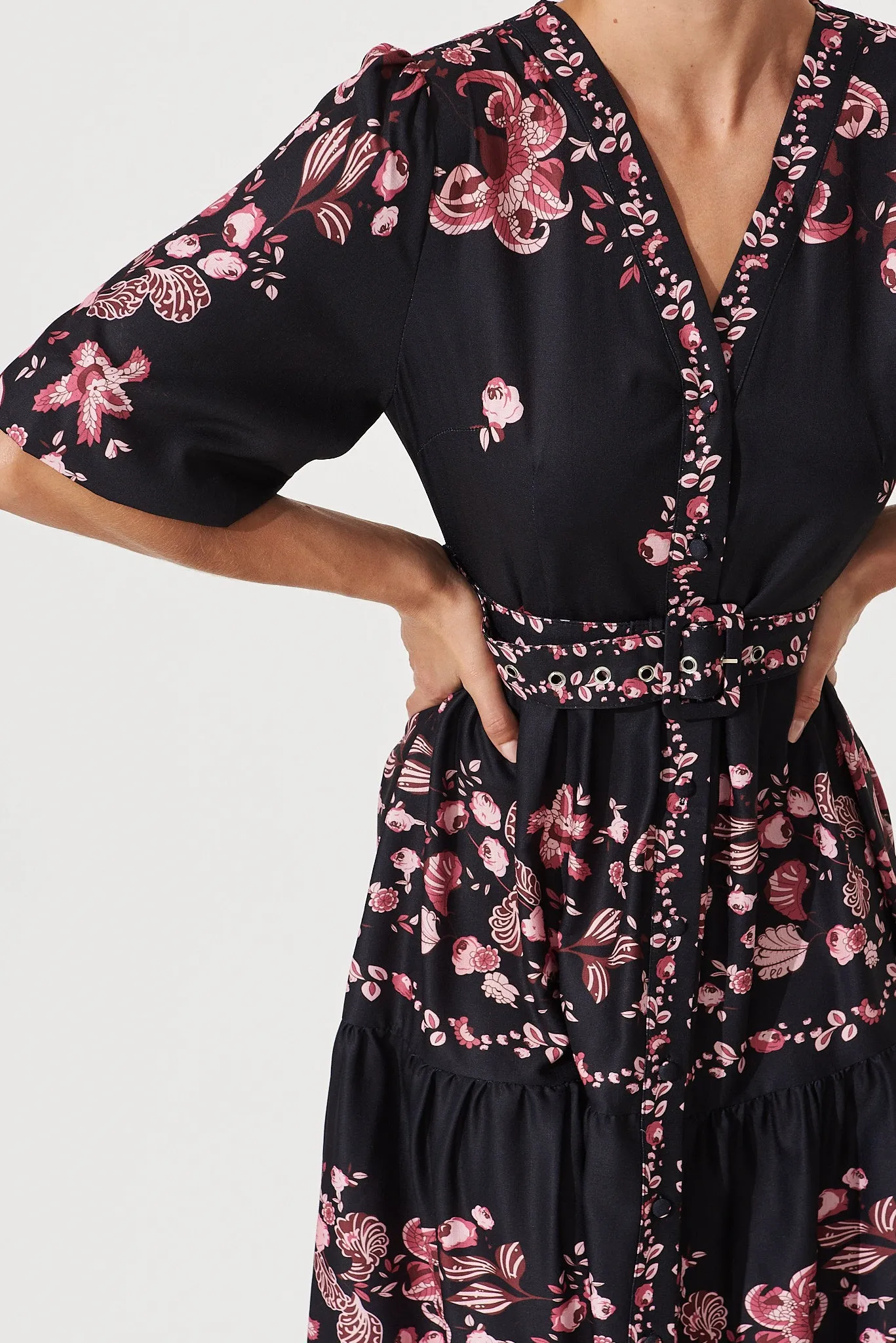 Piper Midi Dress In Black With Blush Floral sold by St Frock product image thumbnail 5