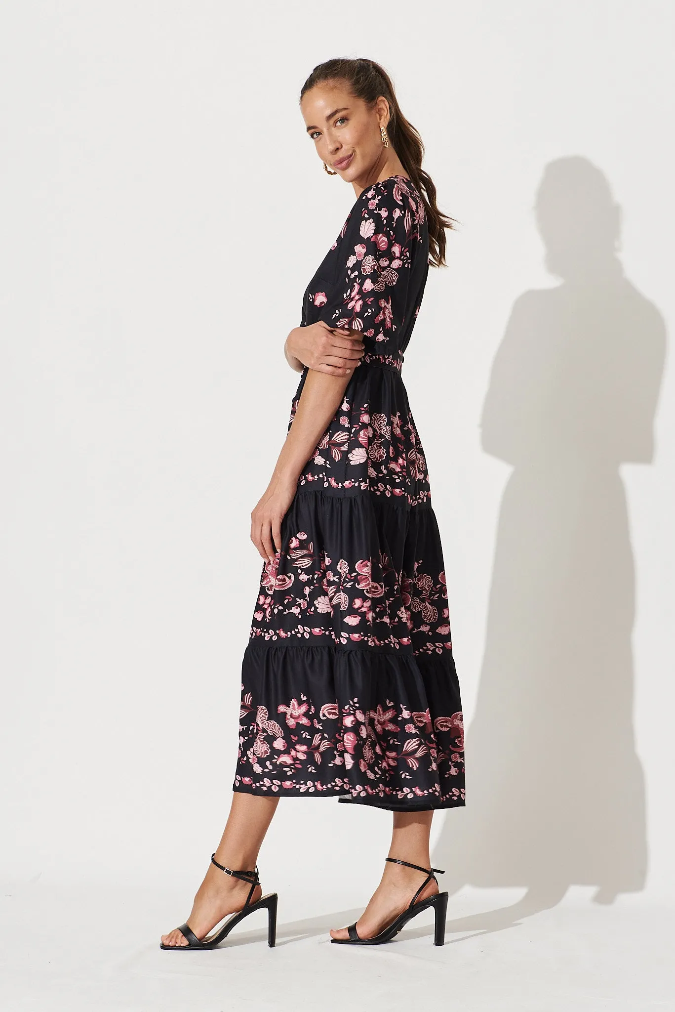 Piper Midi Dress In Black With Blush Floral sold by St Frock product image thumbnail 3