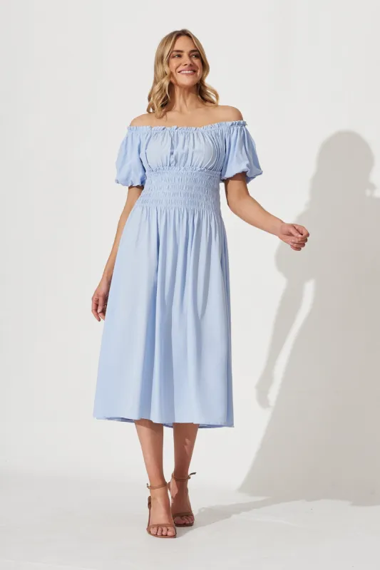 Joss Midi Dress In Pale Blue Cotton Blend sold by St Frock