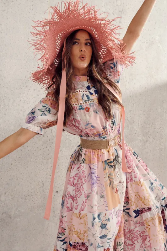 Lynette Midi Dress In Rust Patch Floral sold by St Frock
