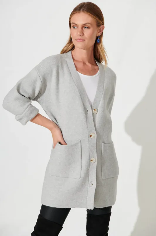 Alpine Knit Cardigan In Grey Wool Blend sold by St Frock