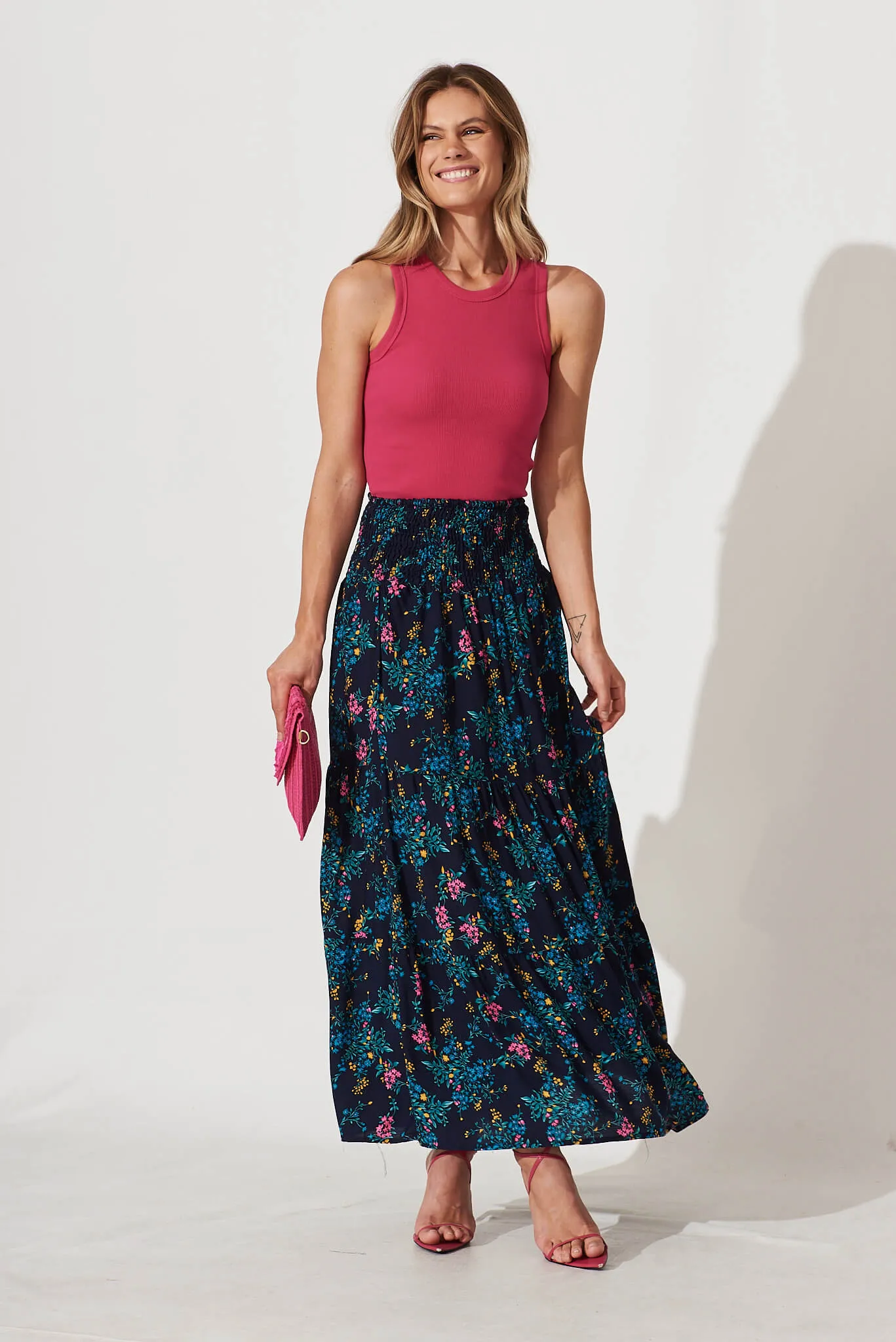 Macarena Maxi Skirt In Navy With Blue Floral sold by St Frock product image thumbnail 2