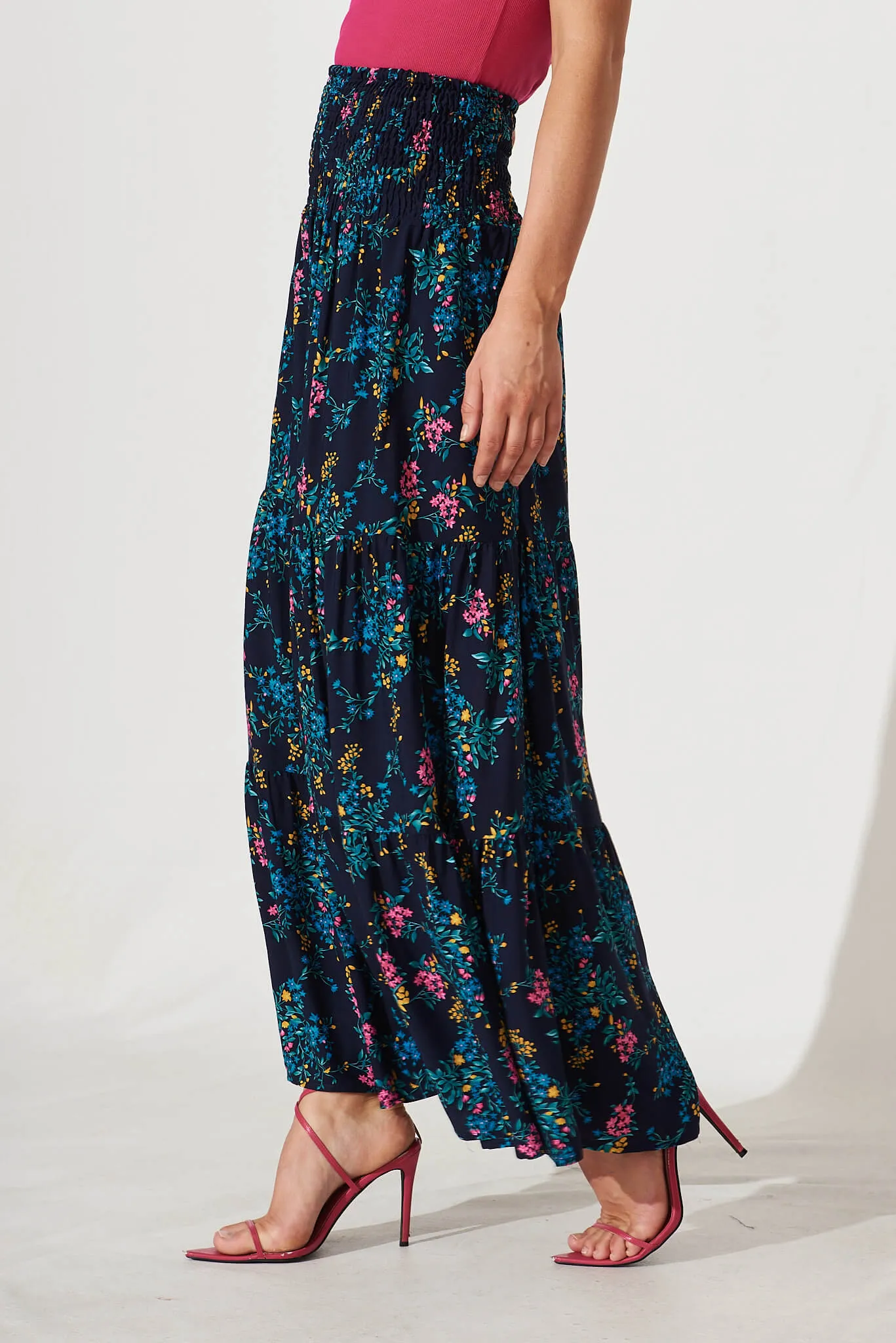 Macarena Maxi Skirt In Navy With Blue Floral sold by St Frock product image thumbnail 3