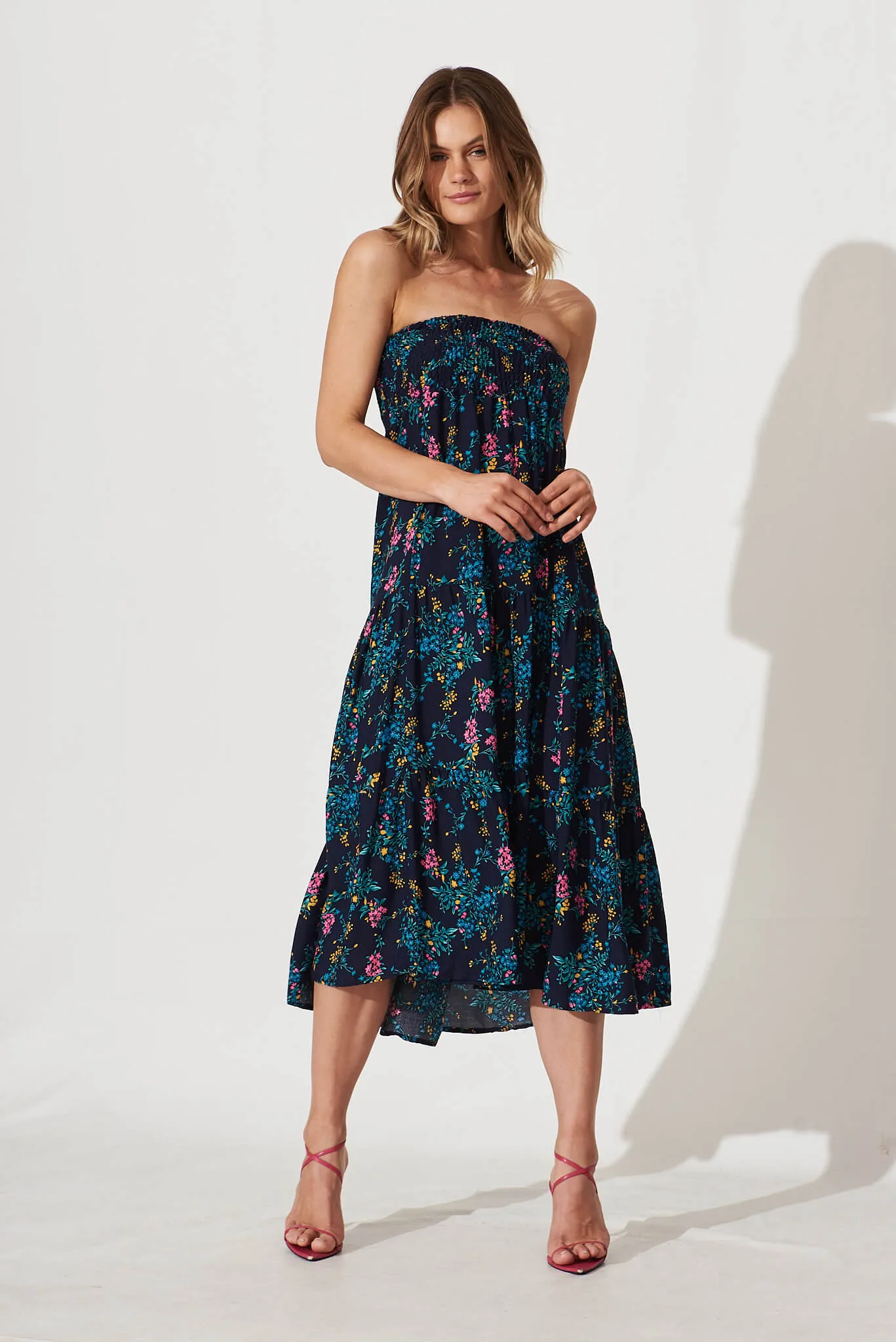 Macarena Maxi Skirt In Navy With Blue Floral sold by St Frock product image thumbnail 5