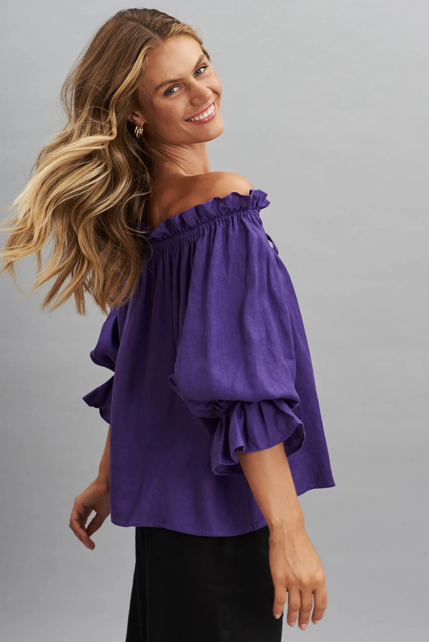 Evalyn Top In Purple Pure Linen sold by St Frock product image thumbnail 3