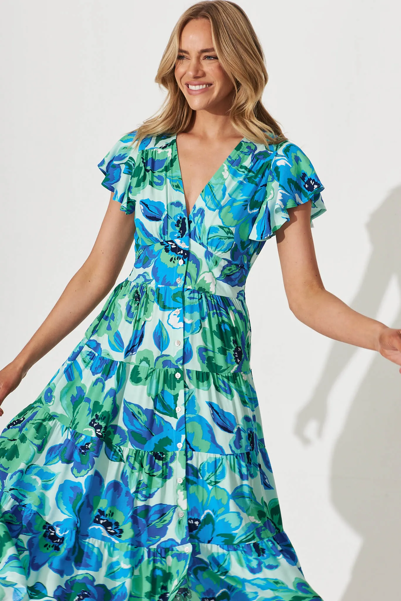Lively Midi Dress In Blue With Green Floral sold by St Frock product image thumbnail 2