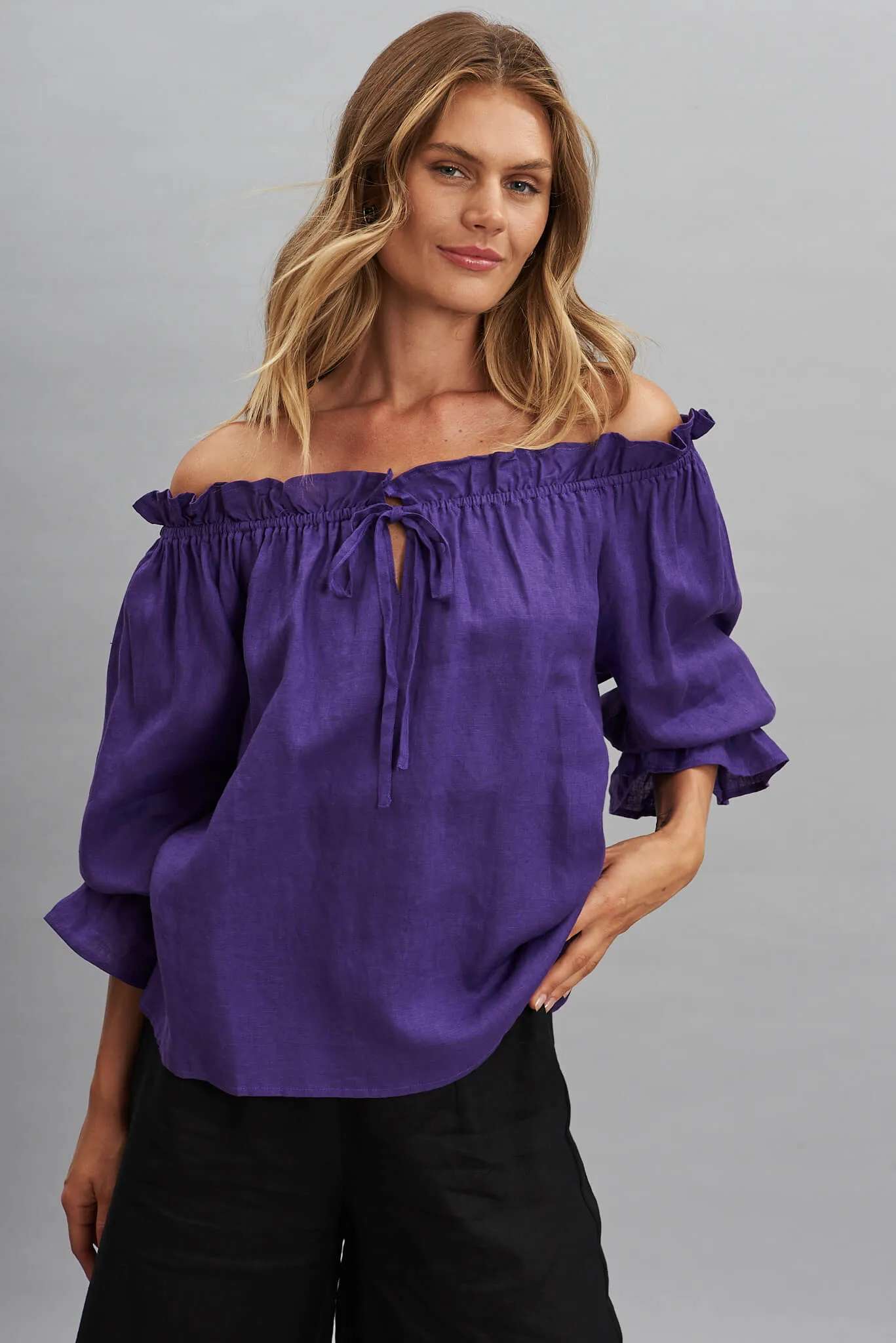 Evalyn Top In Purple Pure Linen sold by St Frock product image thumbnail 2