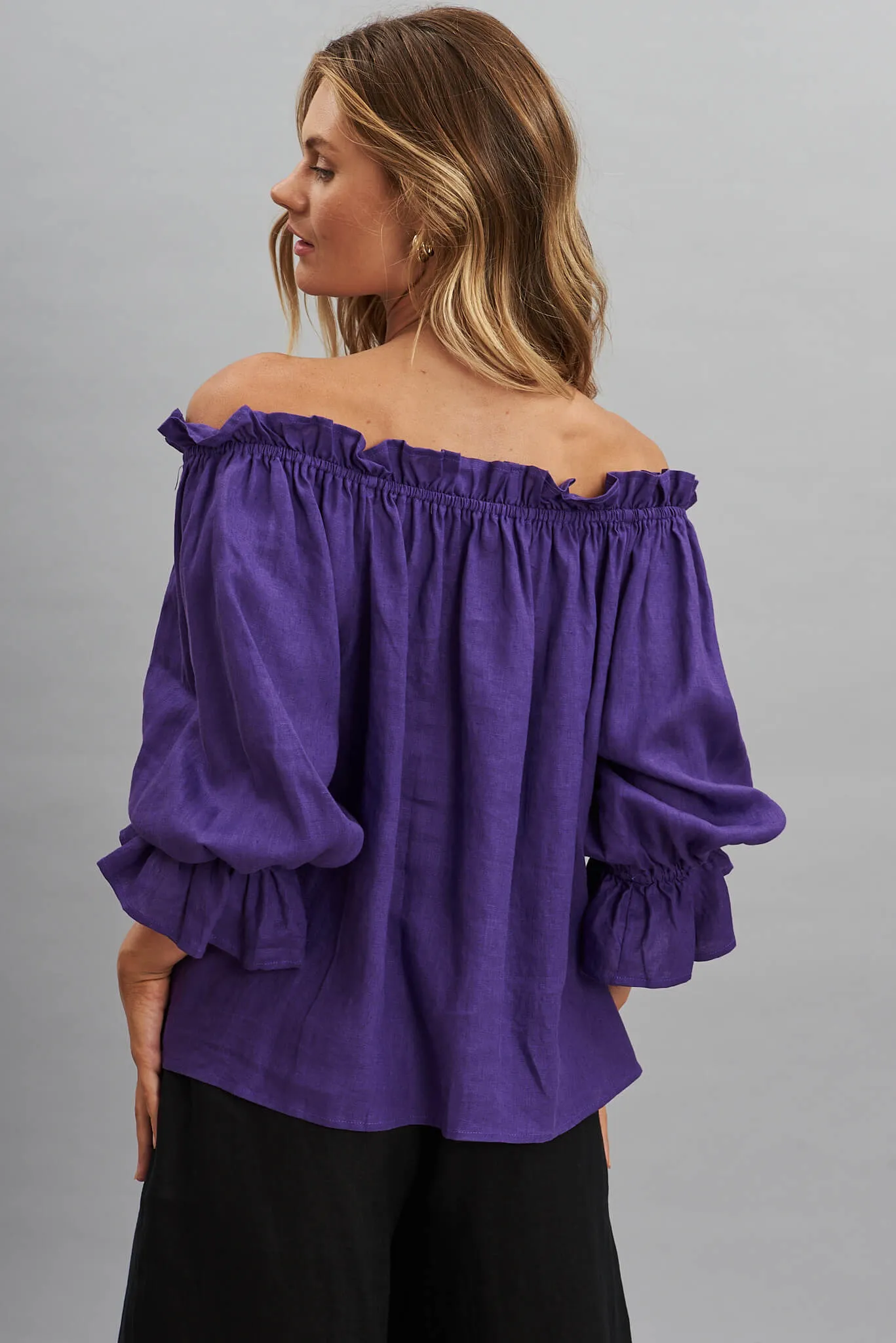 Evalyn Top In Purple Pure Linen sold by St Frock product image thumbnail 4