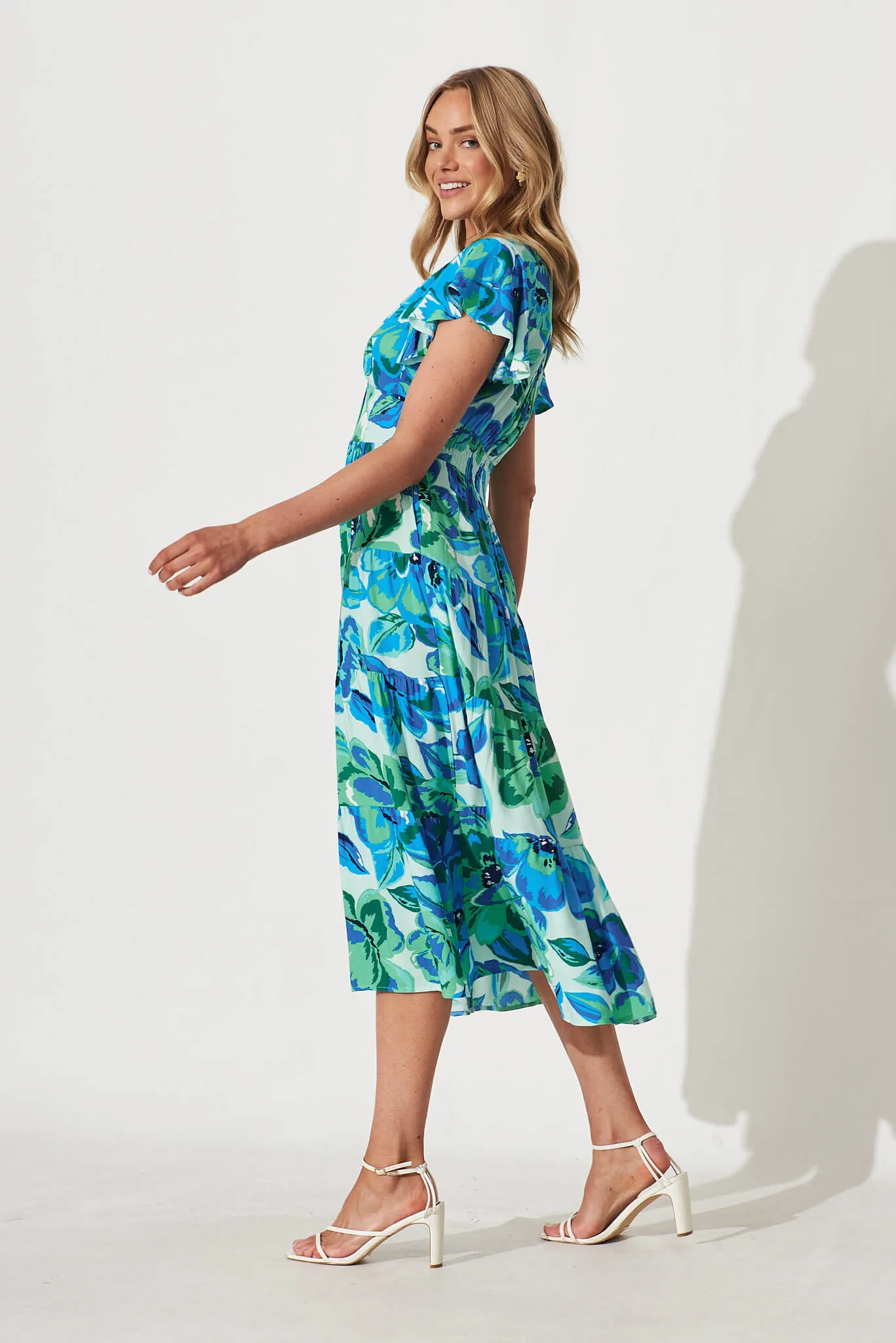 Lively Midi Dress In Blue With Green Floral sold by St Frock product image thumbnail 3