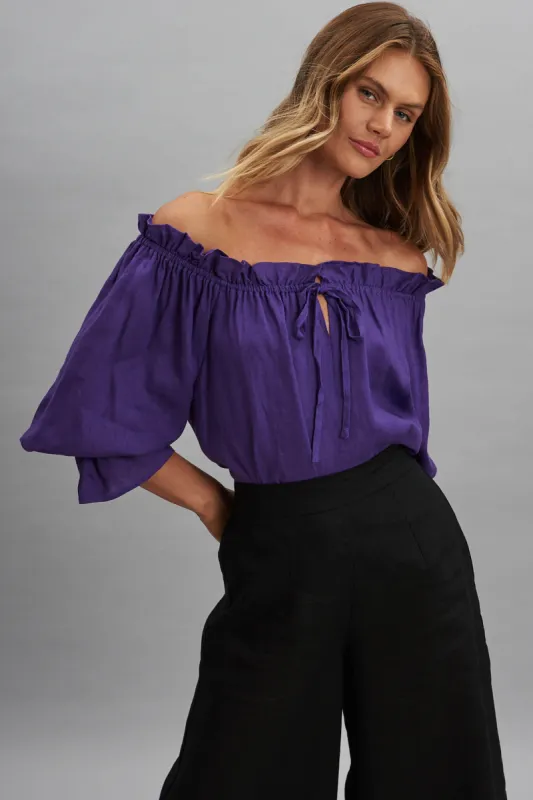 Evalyn Top In Purple Pure Linen sold by St Frock