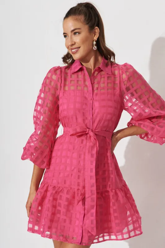 Giulia Shirt Dress In Hot Pink Organza sold by St Frock