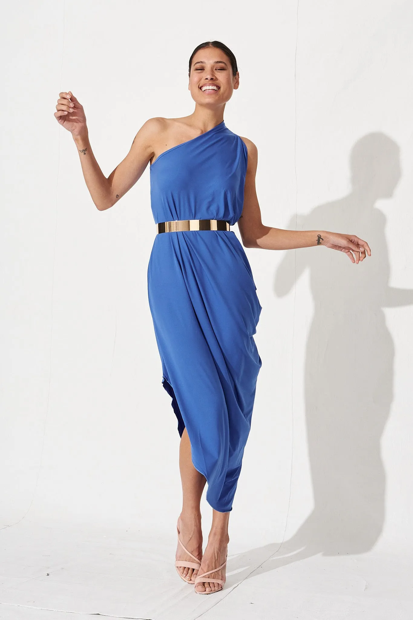 Goddess One Shoulder Maxi Dress In Blue sold by St Frock