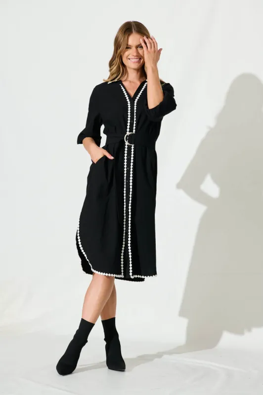 Honey Midi Shirt Dress In Black Cotton sold by St Frock