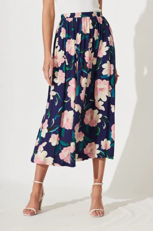 High Tea Skirt In Navy With Blush Floral sold by St Frock