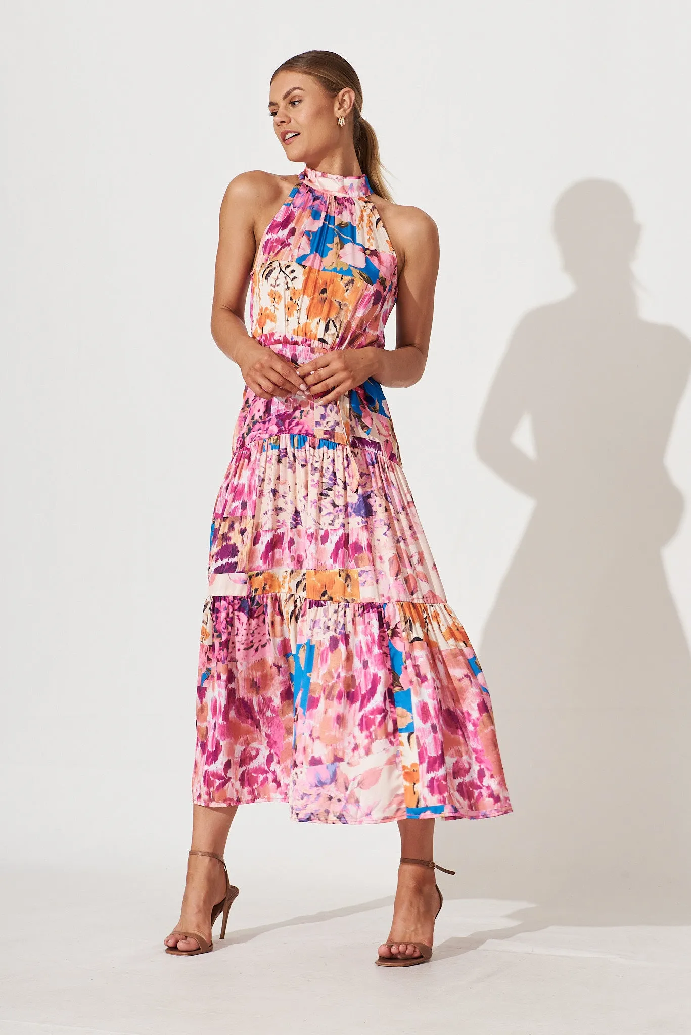 Khalo Dress In Pink Multi Patchwork Print sold by St Frock