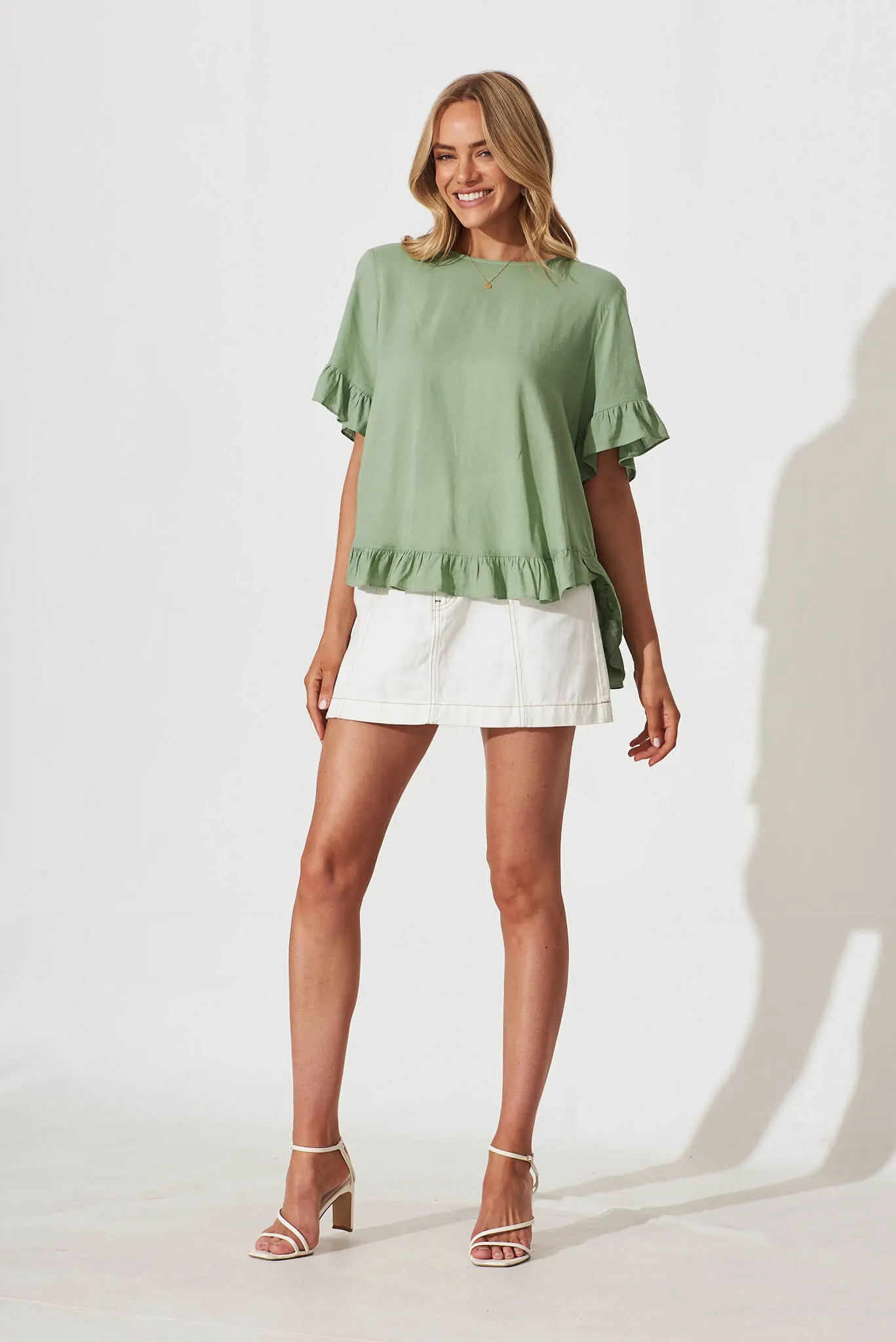 Carmeline Smock Top In Sage Linen Blend sold by St Frock product image thumbnail 4