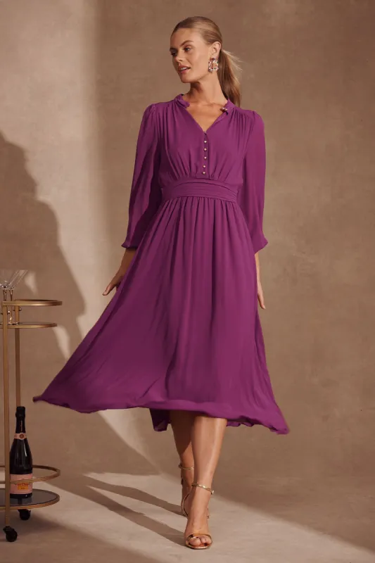 Lustre Midi Dress In Plum Chiffon sold by St Frock