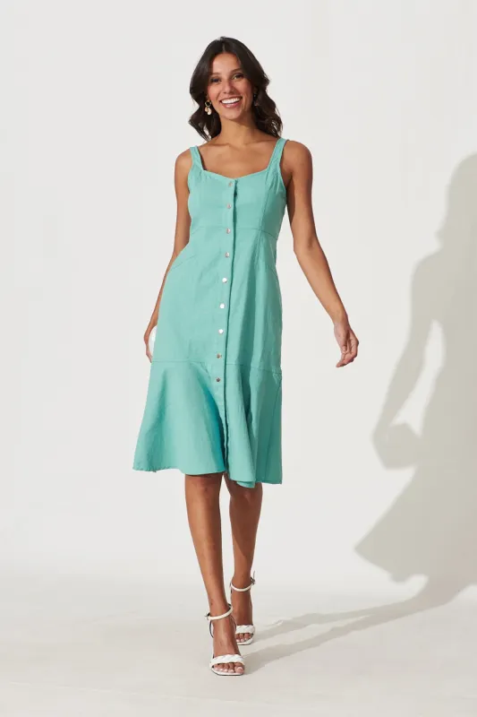London Bay Midi Dress In Aqua Cotton Blend sold by St Frock