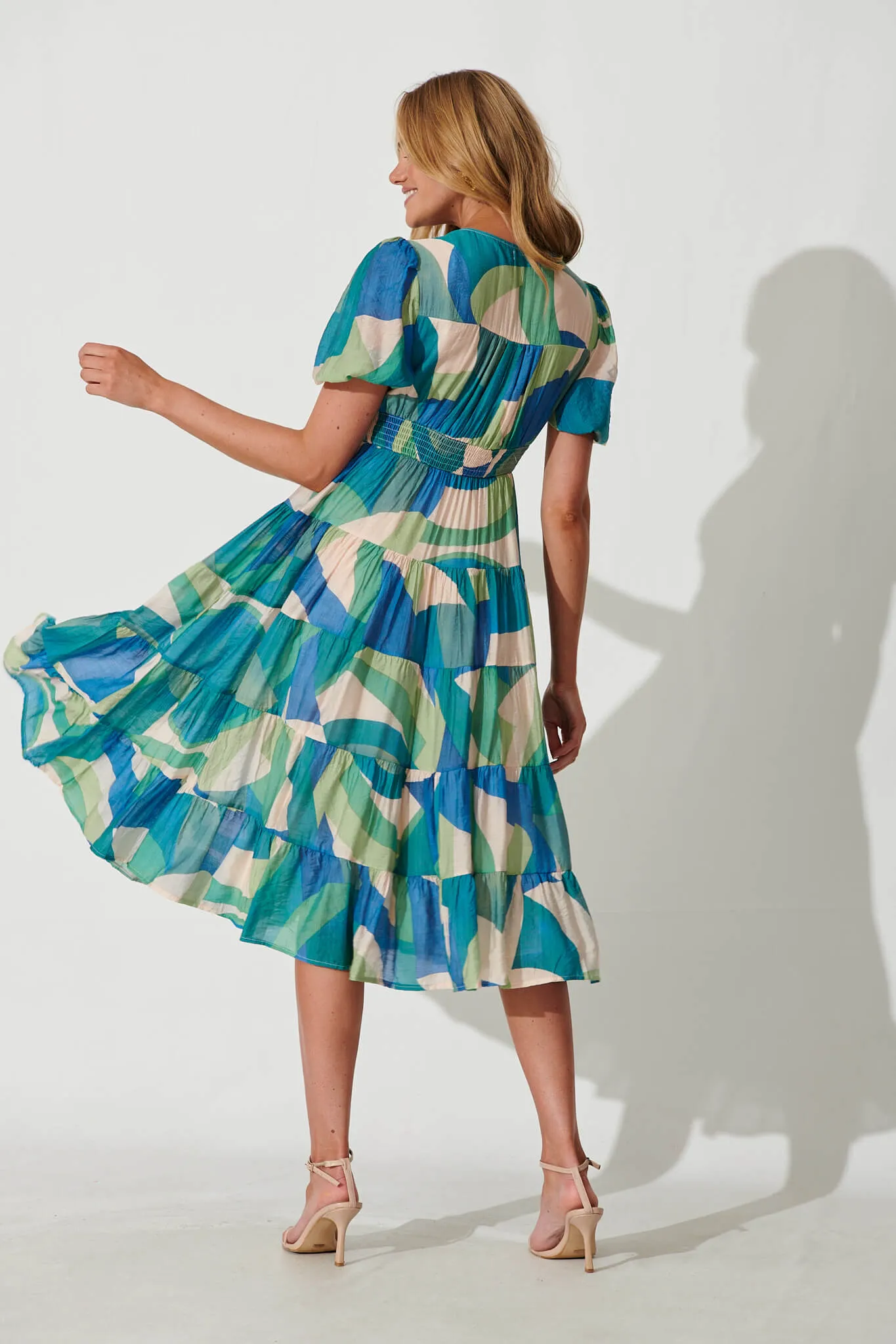 Modica Midi Dress In Blue Green Patchwork sold by St Frock product image thumbnail 4