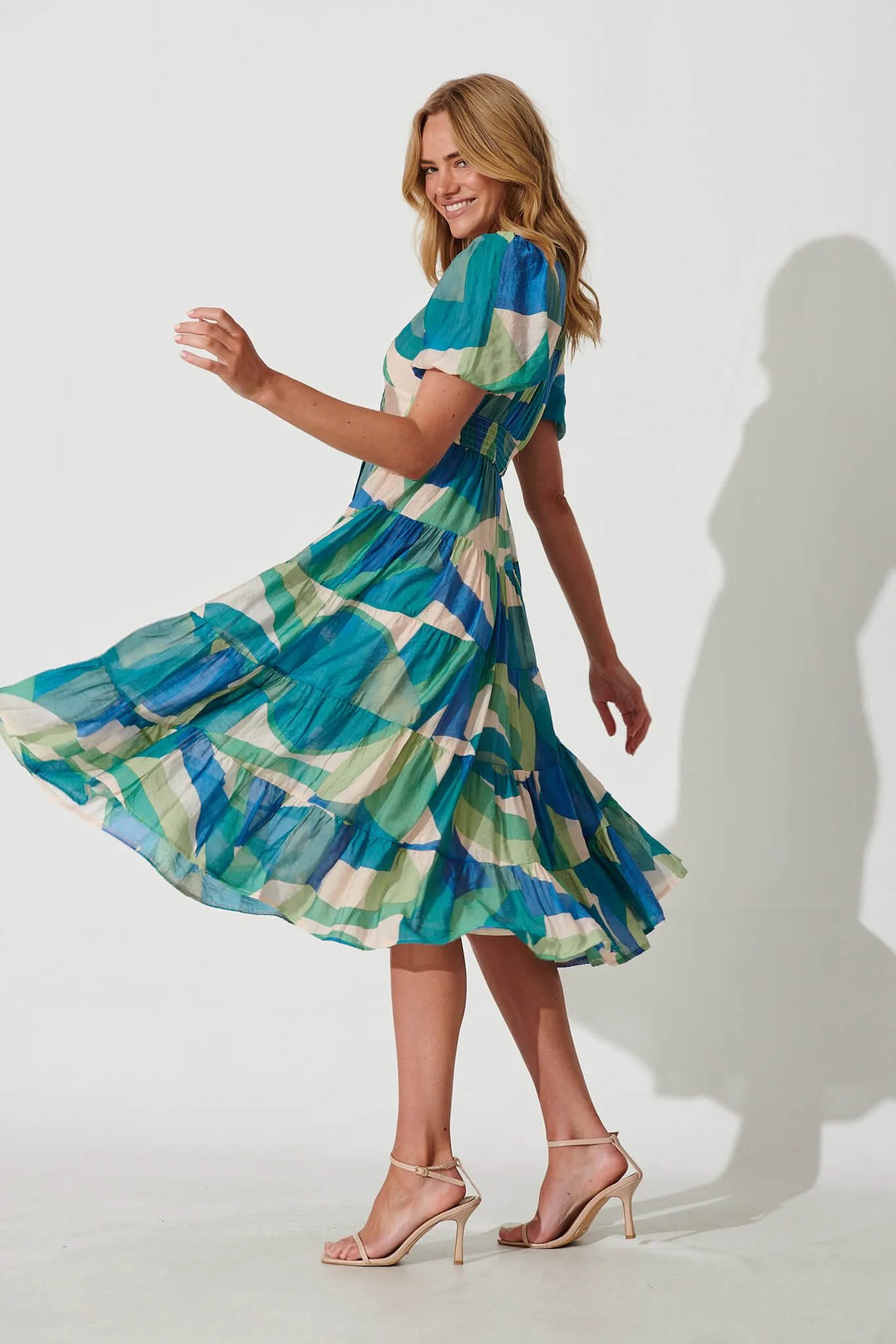Modica Midi Dress In Blue Green Patchwork sold by St Frock product image thumbnail 3