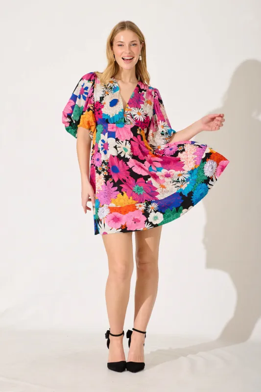 Daydream Dress In Black Multi Floral sold by St Frock