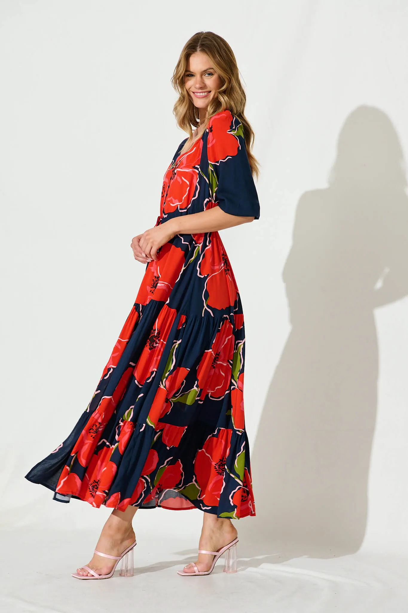 Emilia Maxi Dress In Navy With Red Floral sold by St Frock product image thumbnail 3