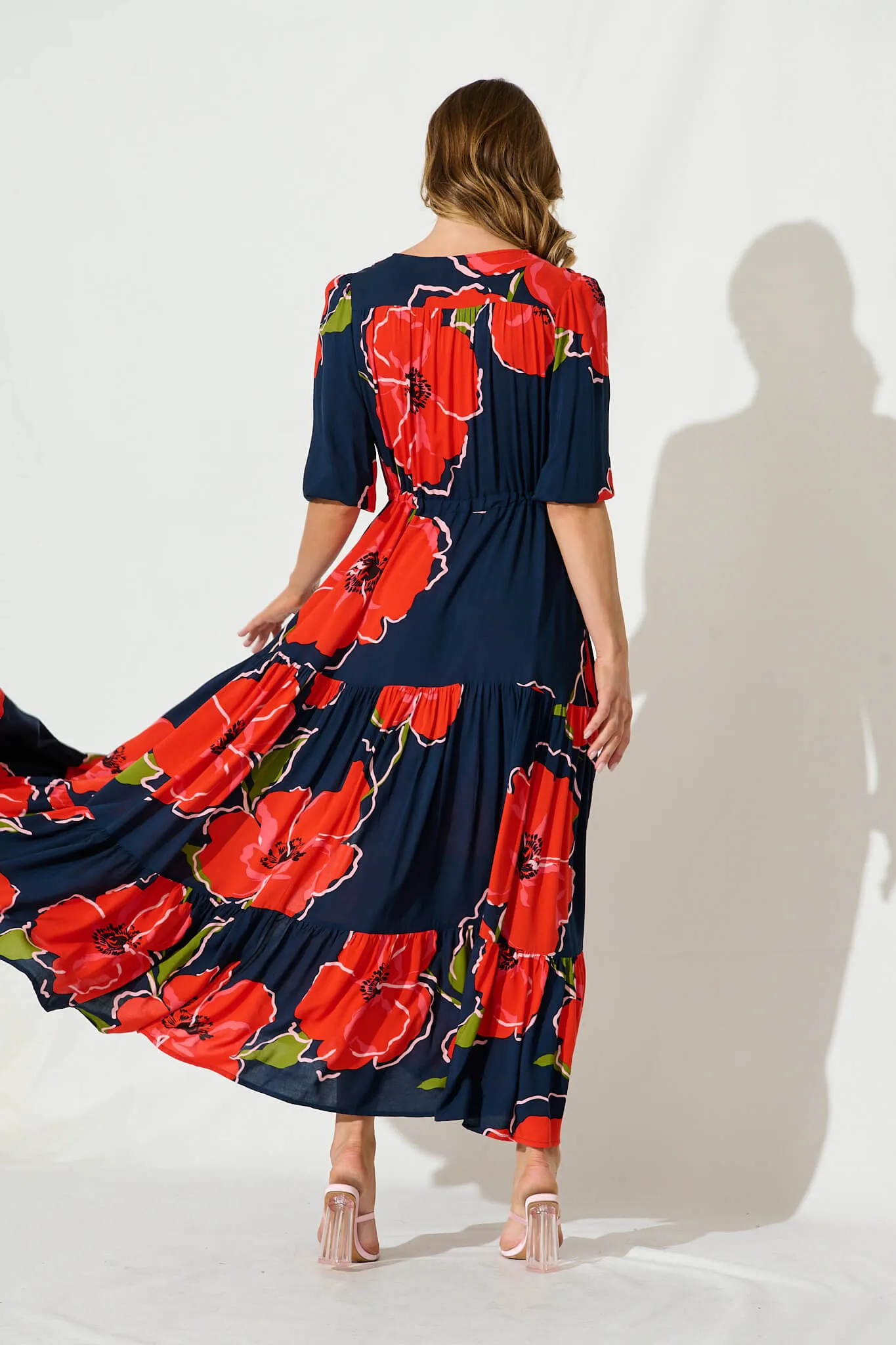 Emilia Maxi Dress In Navy With Red Floral sold by St Frock product image thumbnail 5
