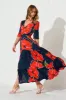 Emilia Maxi Dress In Navy With Red Floral sold by St Frock