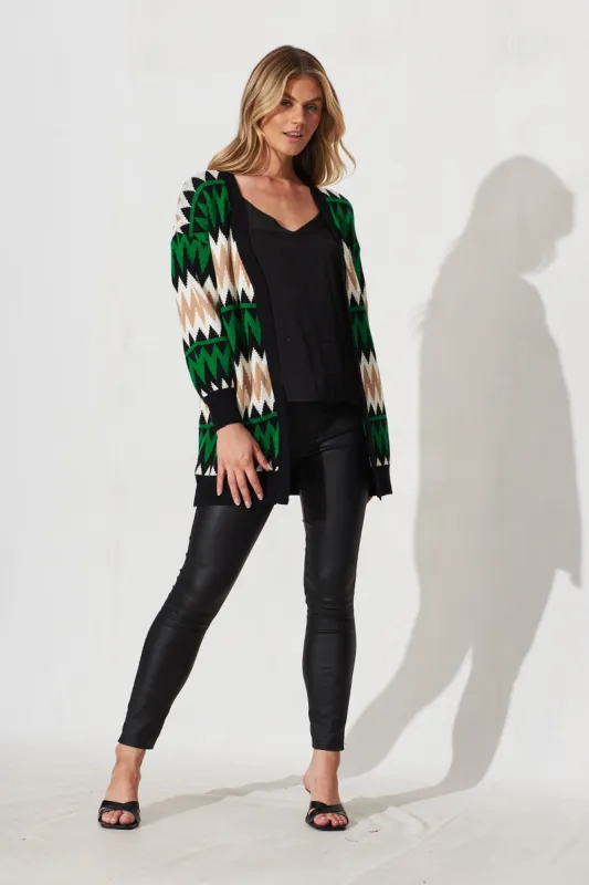 Sheriden Knit Cardigan In Green Colourblock Wool Blend sold by St Frock