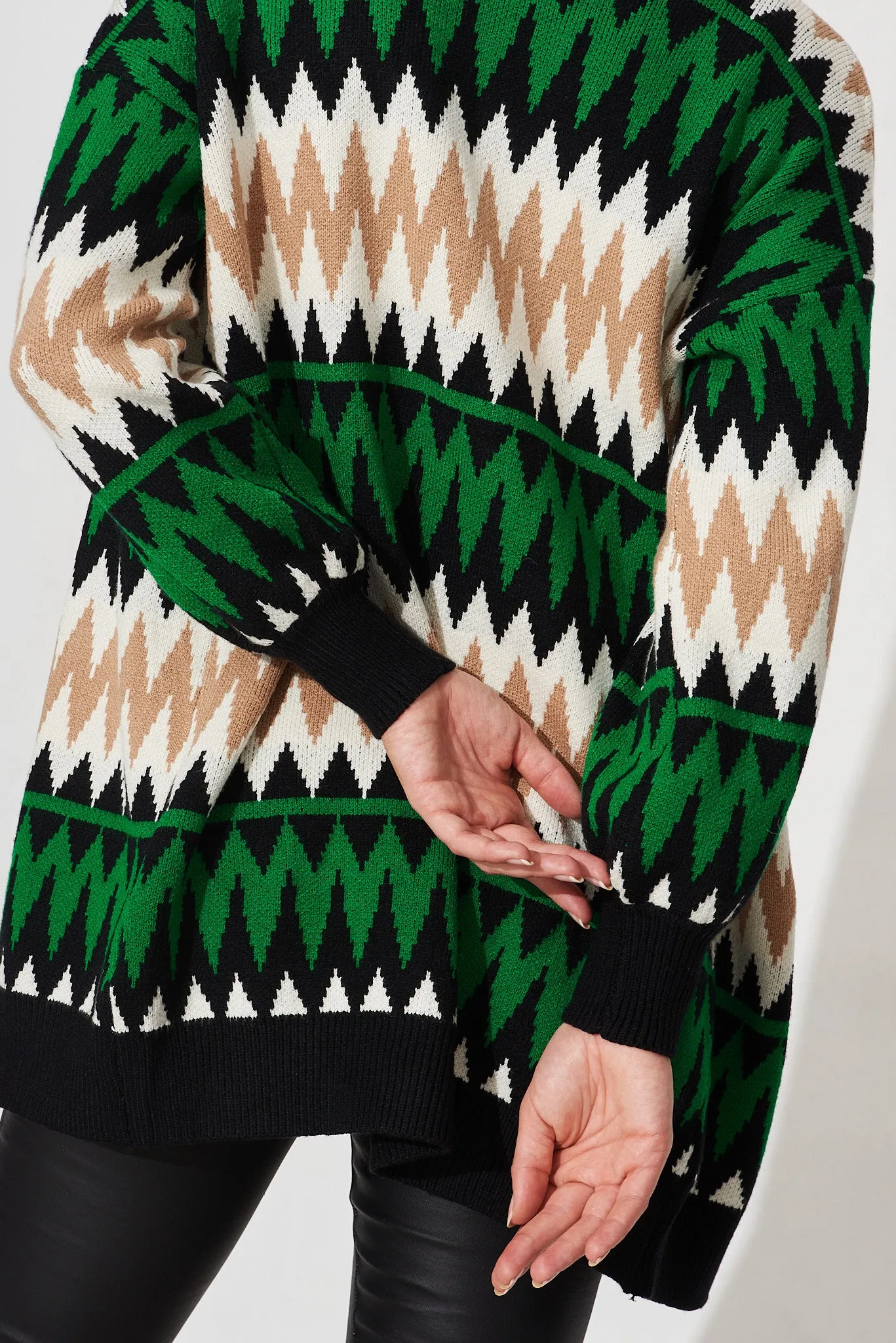 Sheriden Knit Cardigan In Green Colourblock Wool Blend sold by St Frock product image thumbnail 5