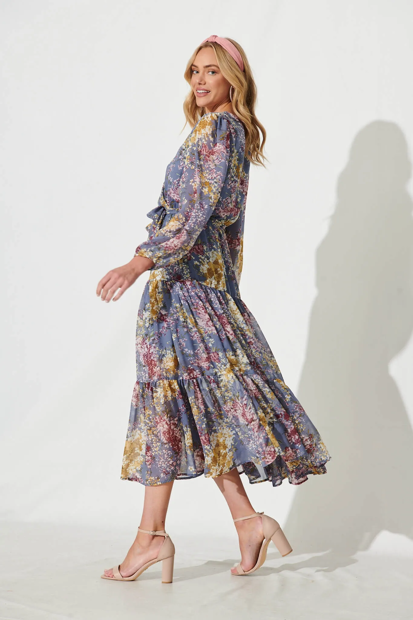 Alexis Maxi Dress In Grey Floral Chiffon sold by St Frock product image thumbnail 4