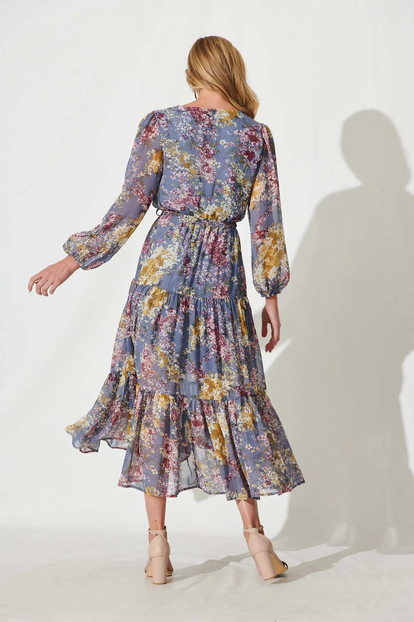 Alexis Maxi Dress In Grey Floral Chiffon sold by St Frock product image thumbnail 5