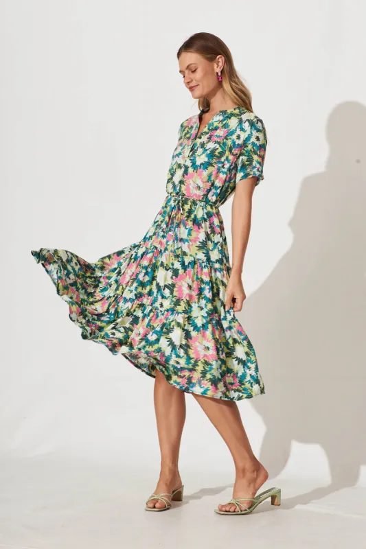 Sunbury Midi Dress In Green Multi Floral sold by St Frock