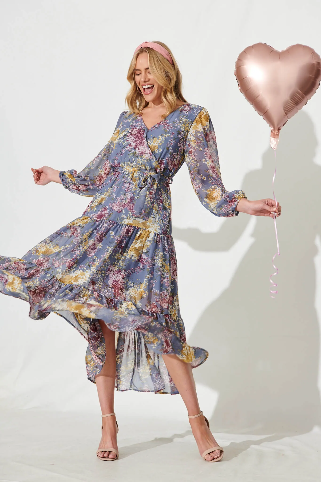 Alexis Maxi Dress In Grey Floral Chiffon sold by St Frock product image thumbnail 3