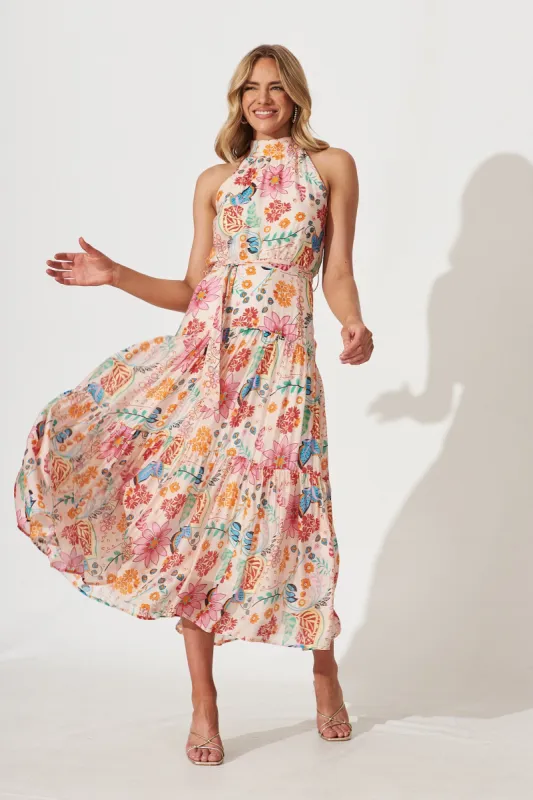 Khalo Dress In Bright Multi Floral Print sold by St Frock