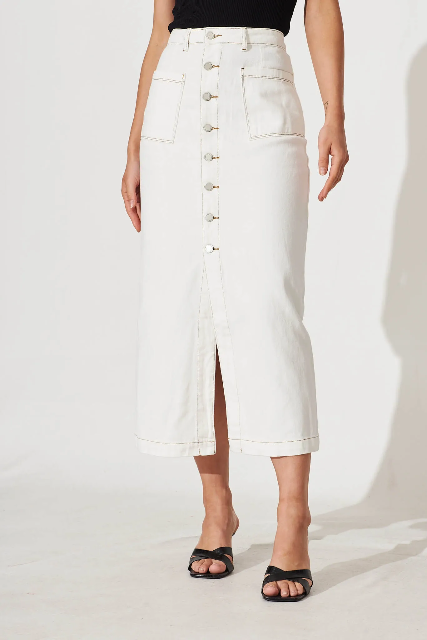 Starflower Maxi Denim Skirt In White sold by St Frock