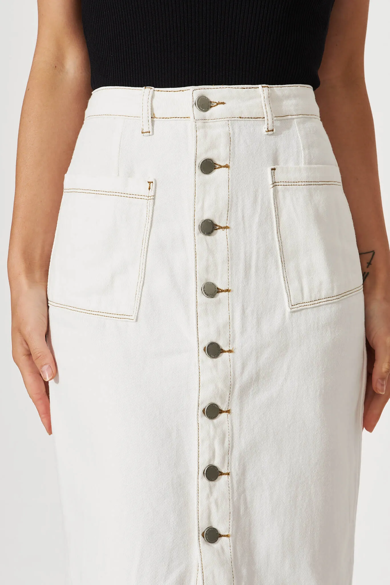 Starflower Maxi Denim Skirt In White sold by St Frock product image thumbnail 5